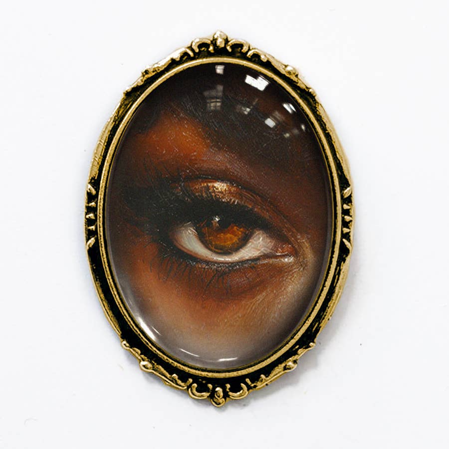 Vintage Lovers Eye Brooch African American Eye Painting Art Pin | Handmade Glass Cabochon Jewelry