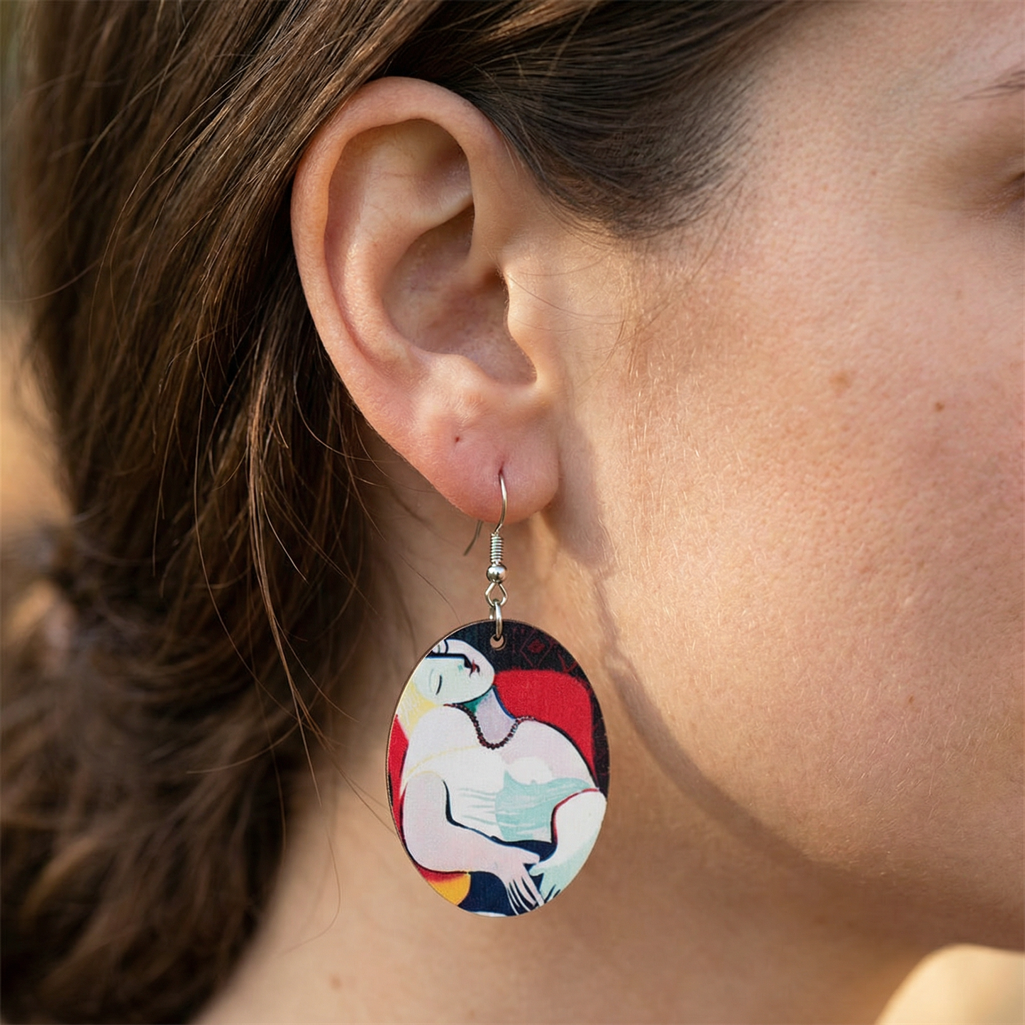 Vintage Picasso Oil Painting Drop Earrings (Abstract Image of a Woman)