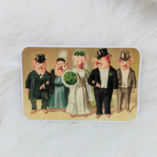 Vintage Pig Wedding Historical Art Vinyl Sticker | 3"