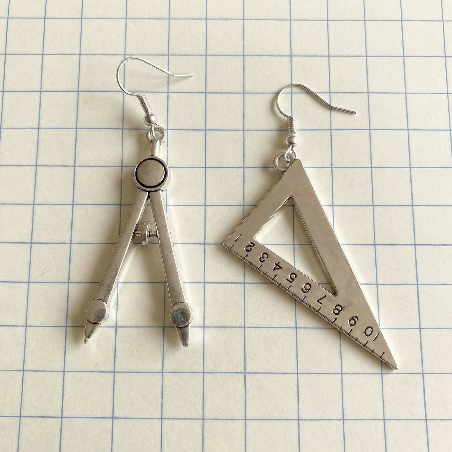 Vintage Style Compass and Protractor Set Drop Earrings
