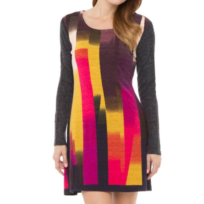 Vintage TV Color Bars Knitted Dress | Long Sleeve Fall Winter Tunic [Sizes SM-XL]