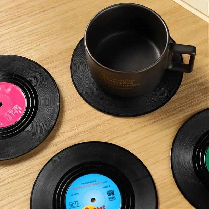 Vinyl Record Styled Funny Coasters in Set of 6 | Decorative Drinkware Barware | Gift for Music Lover