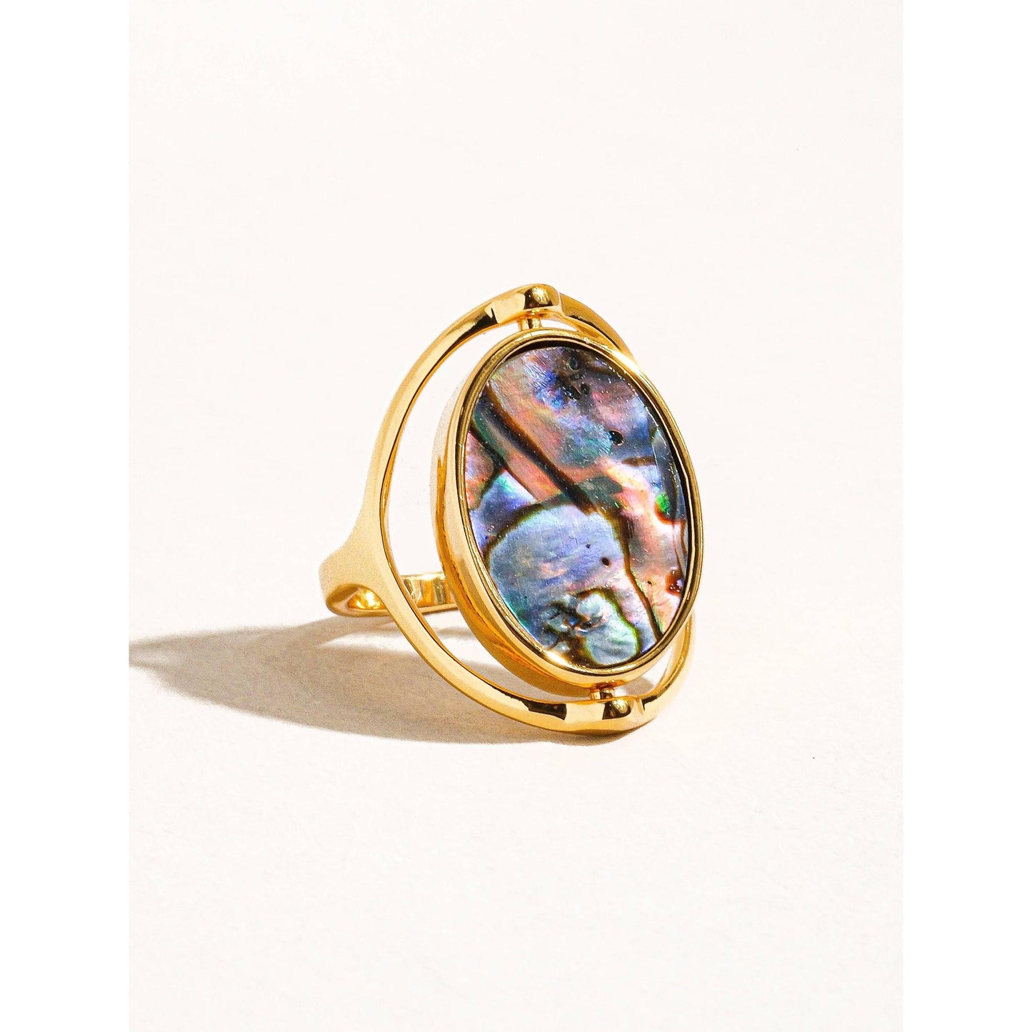 Violette 18K Gold Double-Sided Abalone & White Shell Ring | Two-in-one Reversible Ring