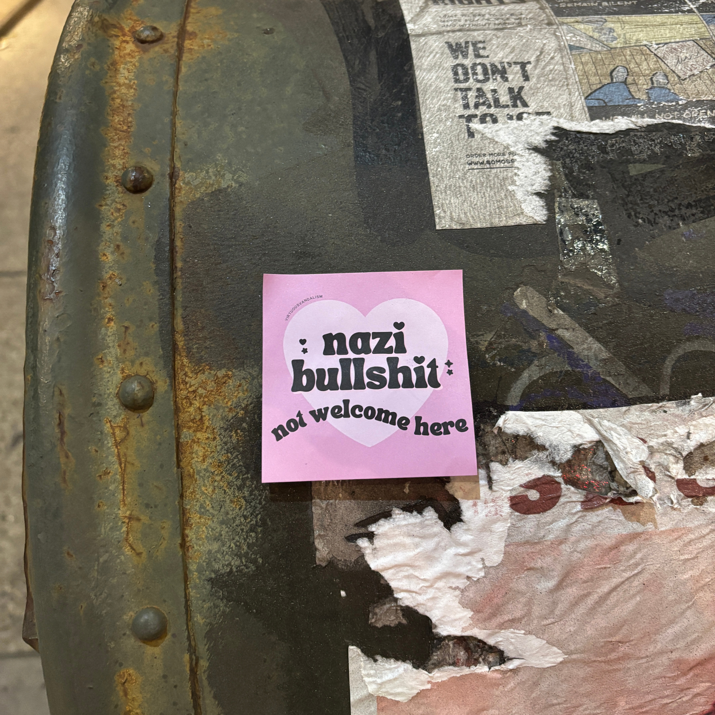 Virtuous Vandalism “Nazi Bullshit Not Welcome Here” Sticky Notes 3" x 3" Pack of 50 | Combat and Cover Offensive Public Messages with Adhesive Protest Notes