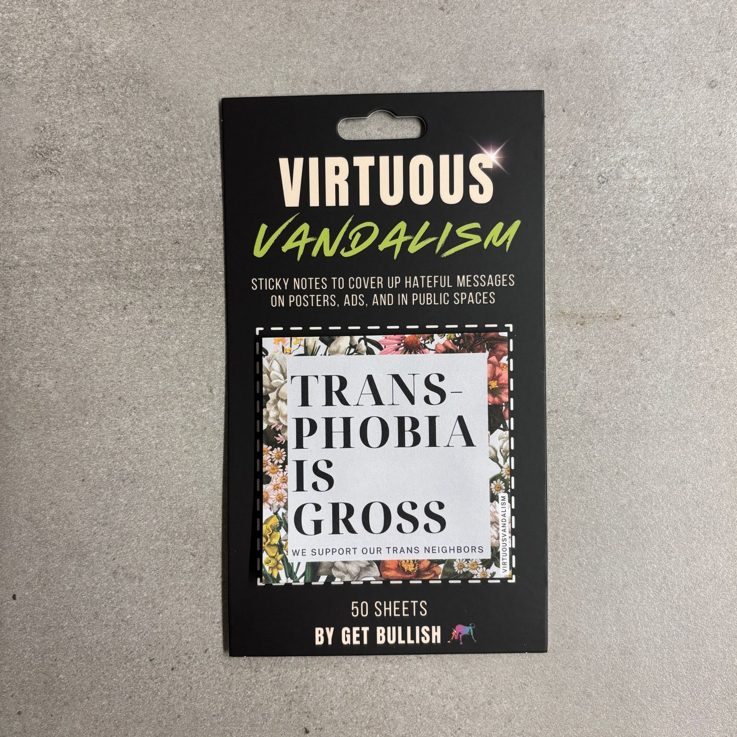 Virtuous Vandalism “Transphobia is Gross” Sticky Notes 3" x 3" Pack of 50 | Combat and Cover Offensive Public Messages with Adhesive Protest Notes