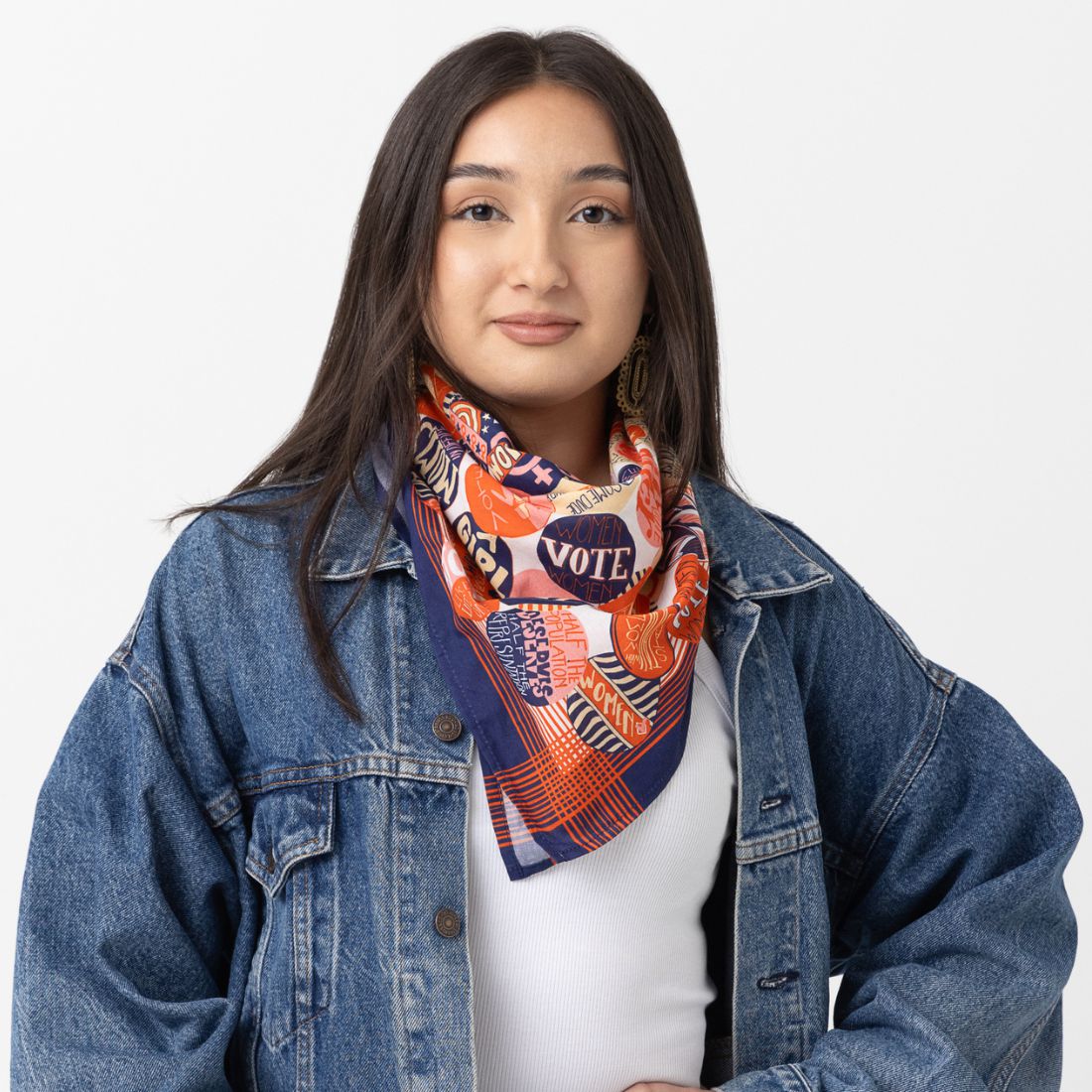 Votes for Women Bandana 2024 Edition in Orange-Red, White & Blue | 22" x 22" Premium Cotton