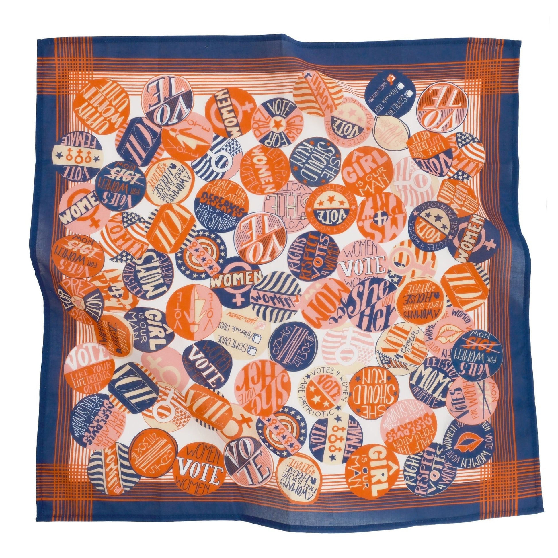 Votes for Women Bandana 2024 Edition in Orange-Red, White & Blue | 22" x 22" Premium Cotton