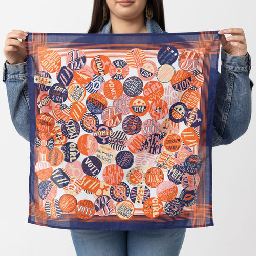 Votes for Women Bandana 2024 Edition in Orange-Red, White & Blue | 22" x 22" Premium Cotton