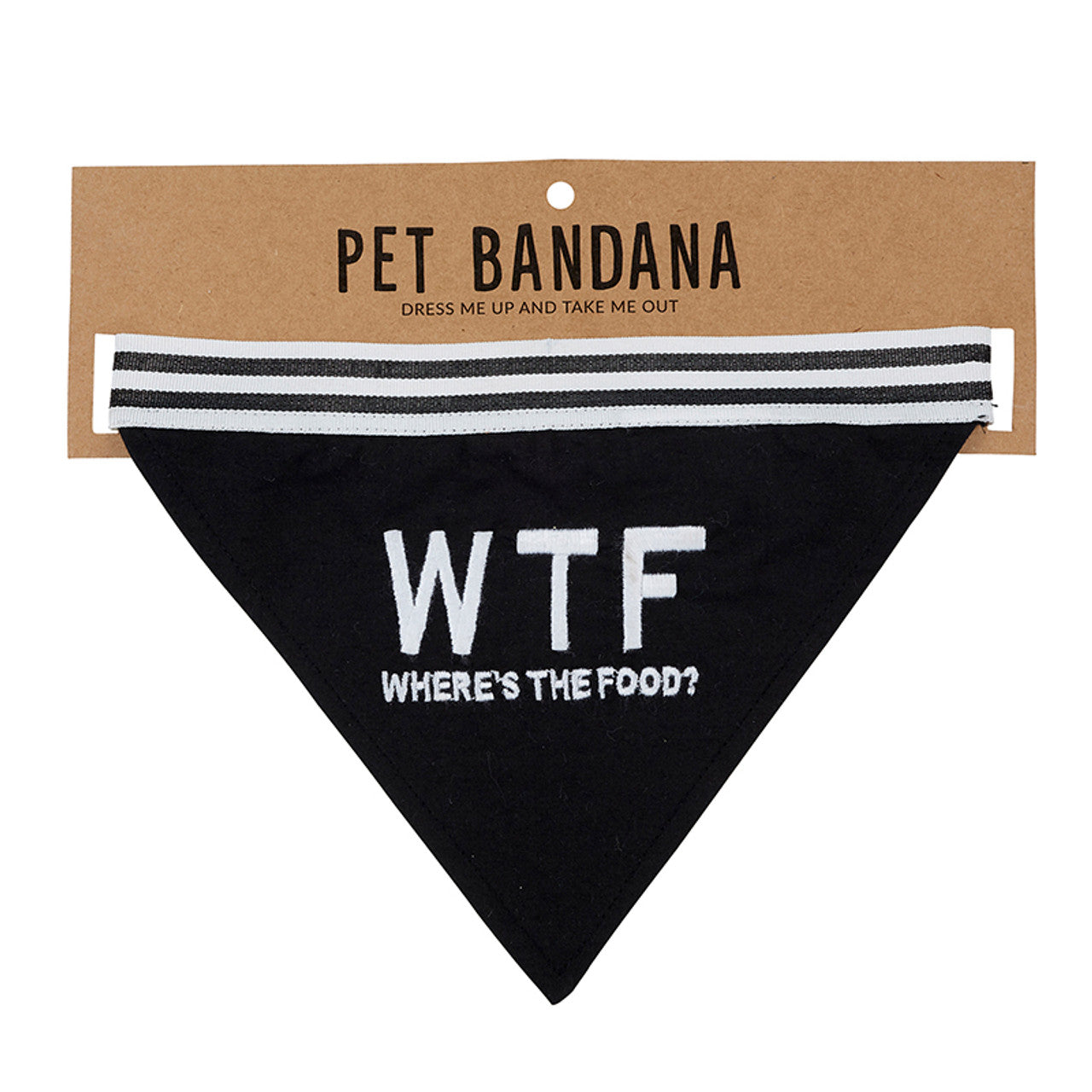 WTF - Where's The Food? Pet Bandana in Black | Cotton Pet Accessory | 9" x 6"