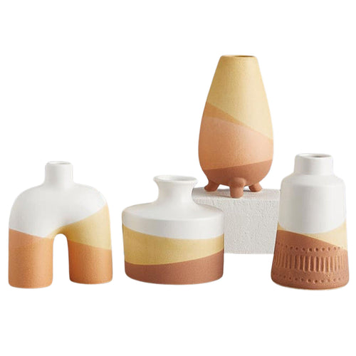 Warm Colors Vase and Pot Set | Decorative Coordinated Ceramics Set of 4