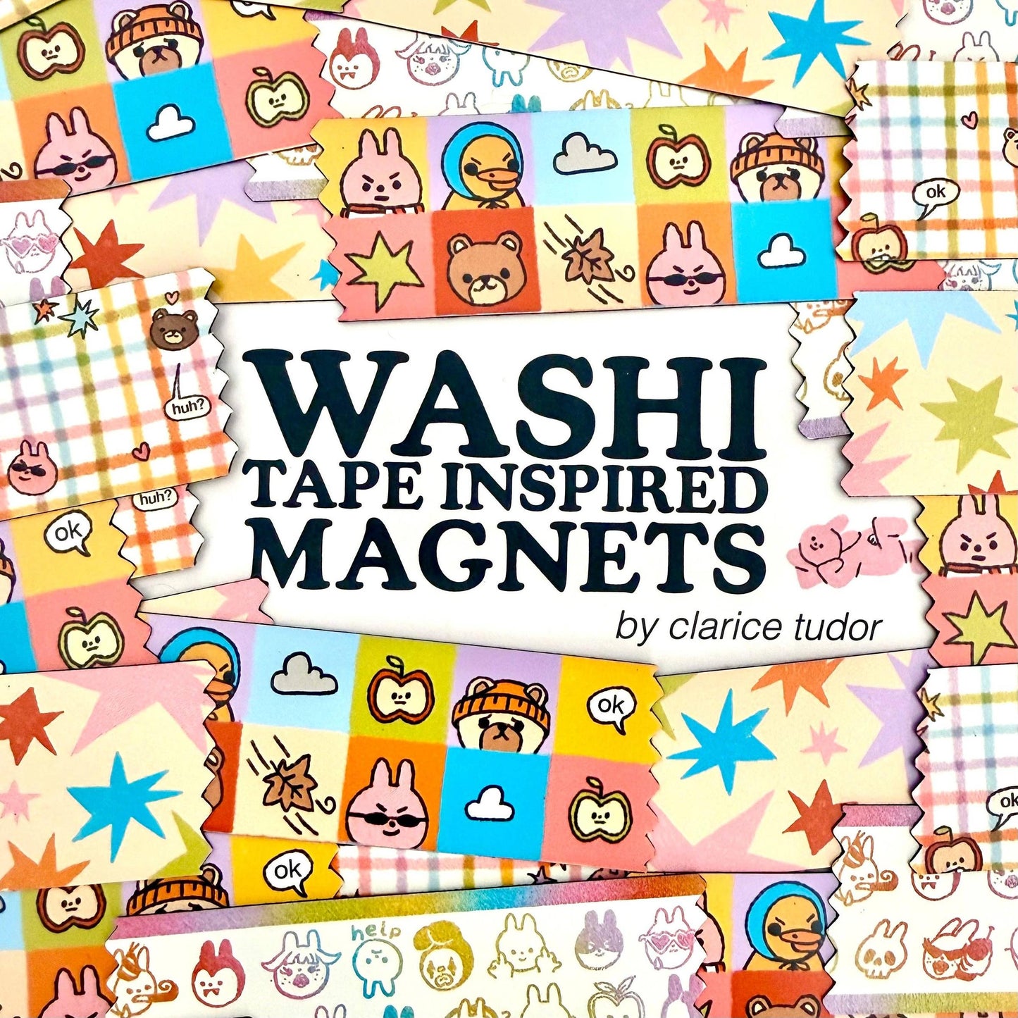 Washi Tape Magnet Set of 4 | Aesthetic Refrigerator Magnet-Clarice Tudor-The Bullish Store