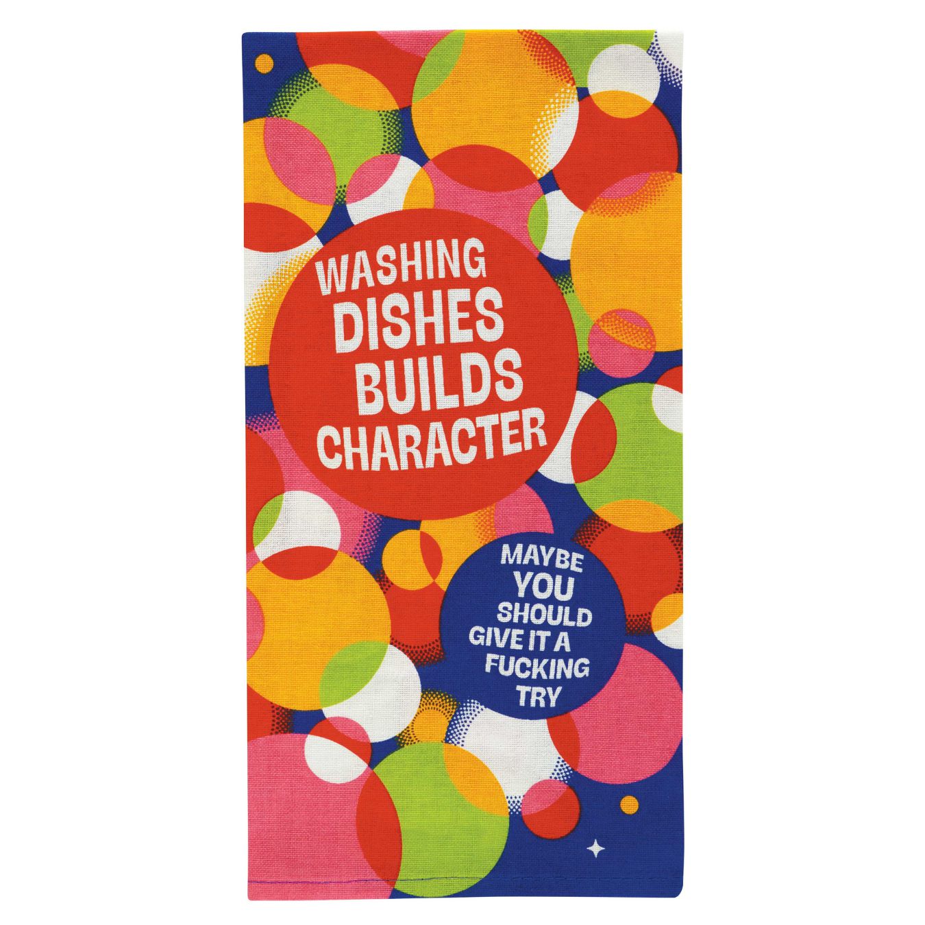 Washing Dishes Builds Character Screen-Printed Dish Towel | Kitchen Tea Hand Cotton Dish Cloth | 28" x 21" | BlueQ at GetBullish