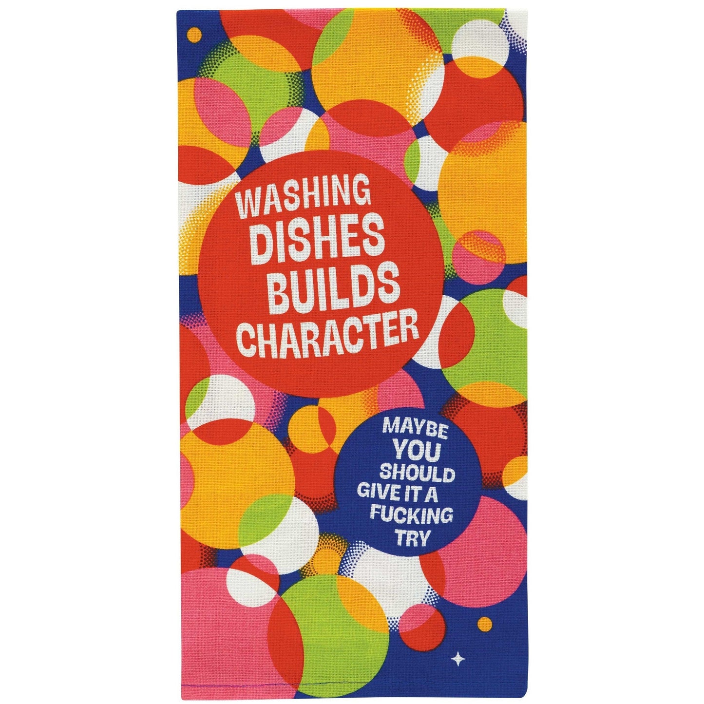 Washing Dishes Builds Character Screen-Printed Dish Towel | Kitchen Tea Hand Cotton Dish Cloth | 28" x 21" | BlueQ at GetBullish