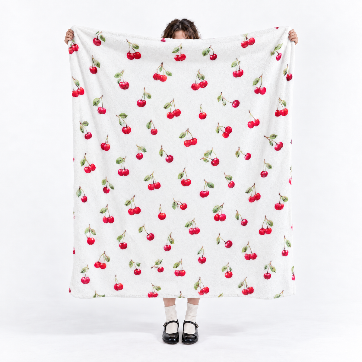 Watercolor Cherry Velveteen Throw Blanket | 50" x 60"-Alla Dickson Art-The Bullish Store