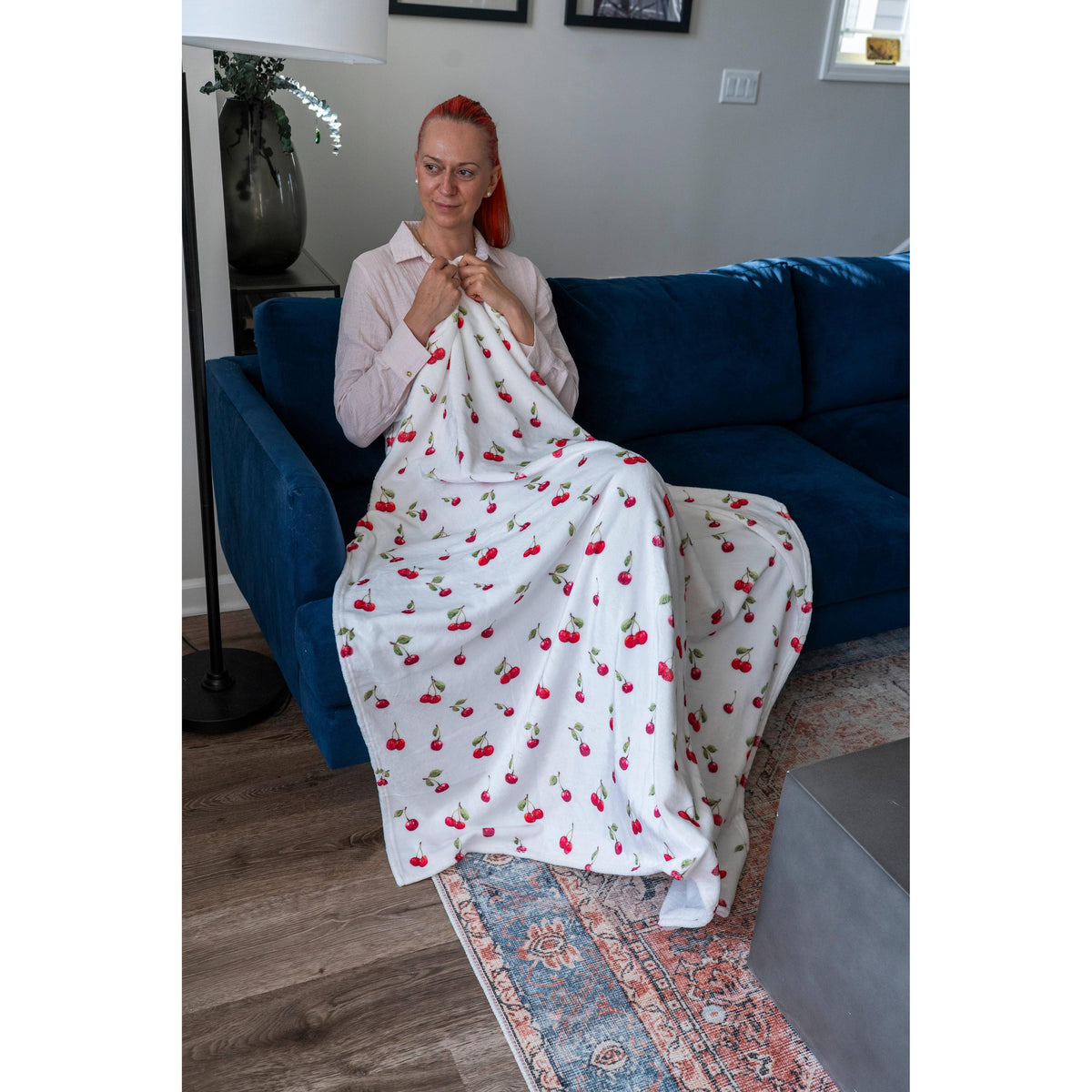 Watercolor Cherry Velveteen Throw Blanket | 50" x 60"-Alla Dickson Art-The Bullish Store