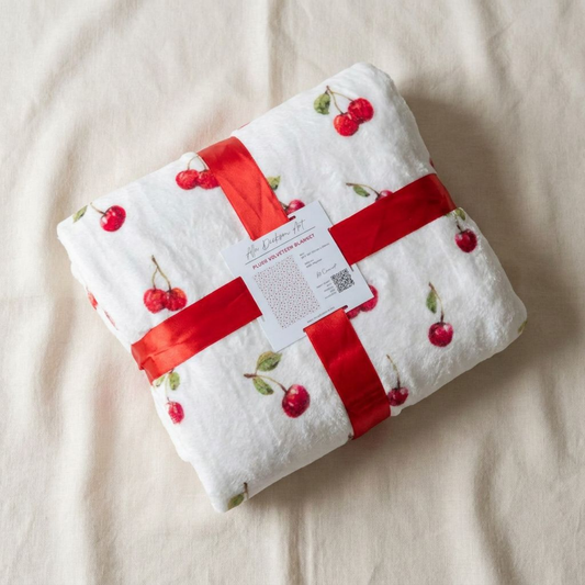 Watercolor Cherry Velveteen Throw Blanket | 50" x 60"-Alla Dickson Art-The Bullish Store