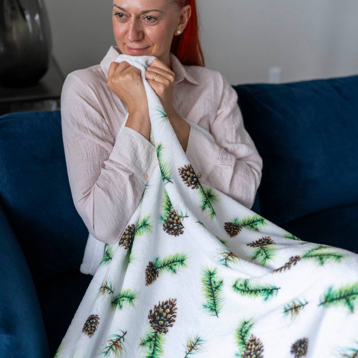 Watercolor Pine Cone Velveteen Holiday Throw Blanket | 50" x 60"