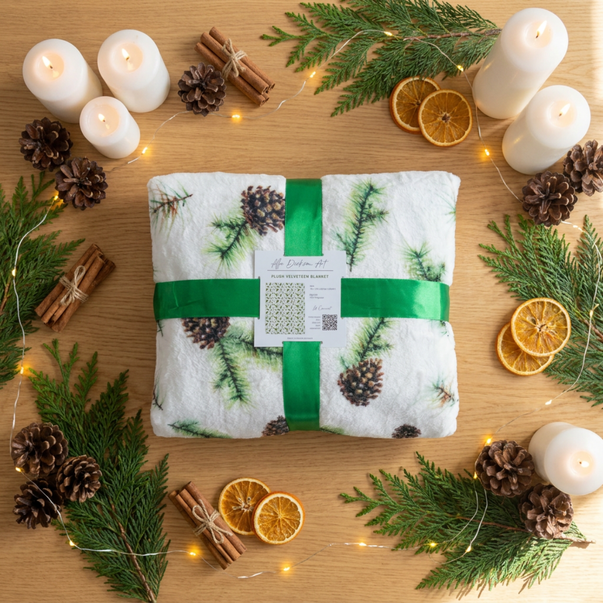Watercolor Pine Cone Velveteen Holiday Throw Blanket | 50" x 60"