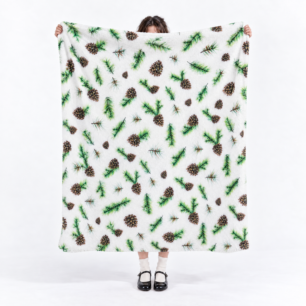 Watercolor Pine Cone Velveteen Holiday Throw Blanket | 50" x 60"