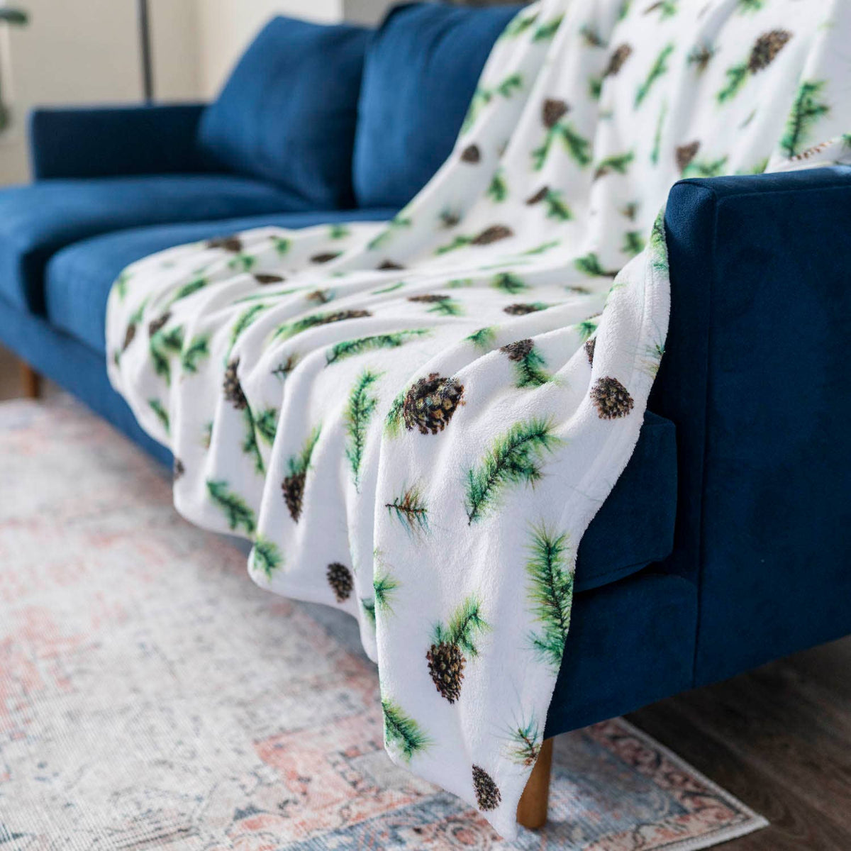 Watercolor Pine Cone Velveteen Holiday Throw Blanket | 50" x 60"