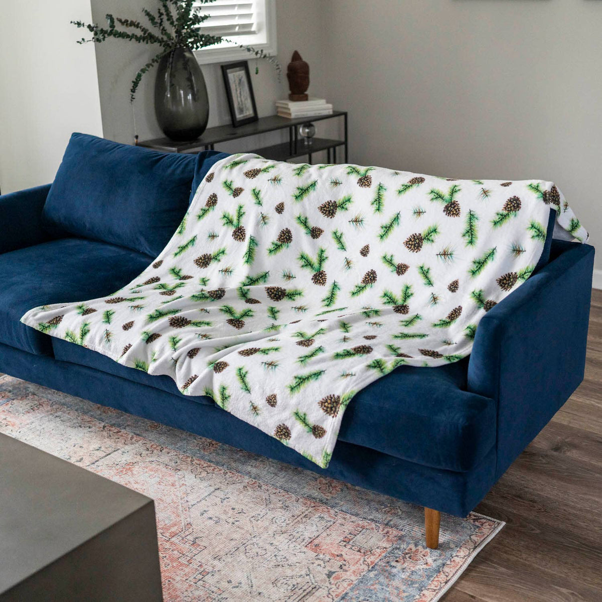 Watercolor Pine Cone Velveteen Holiday Throw Blanket | 50" x 60"