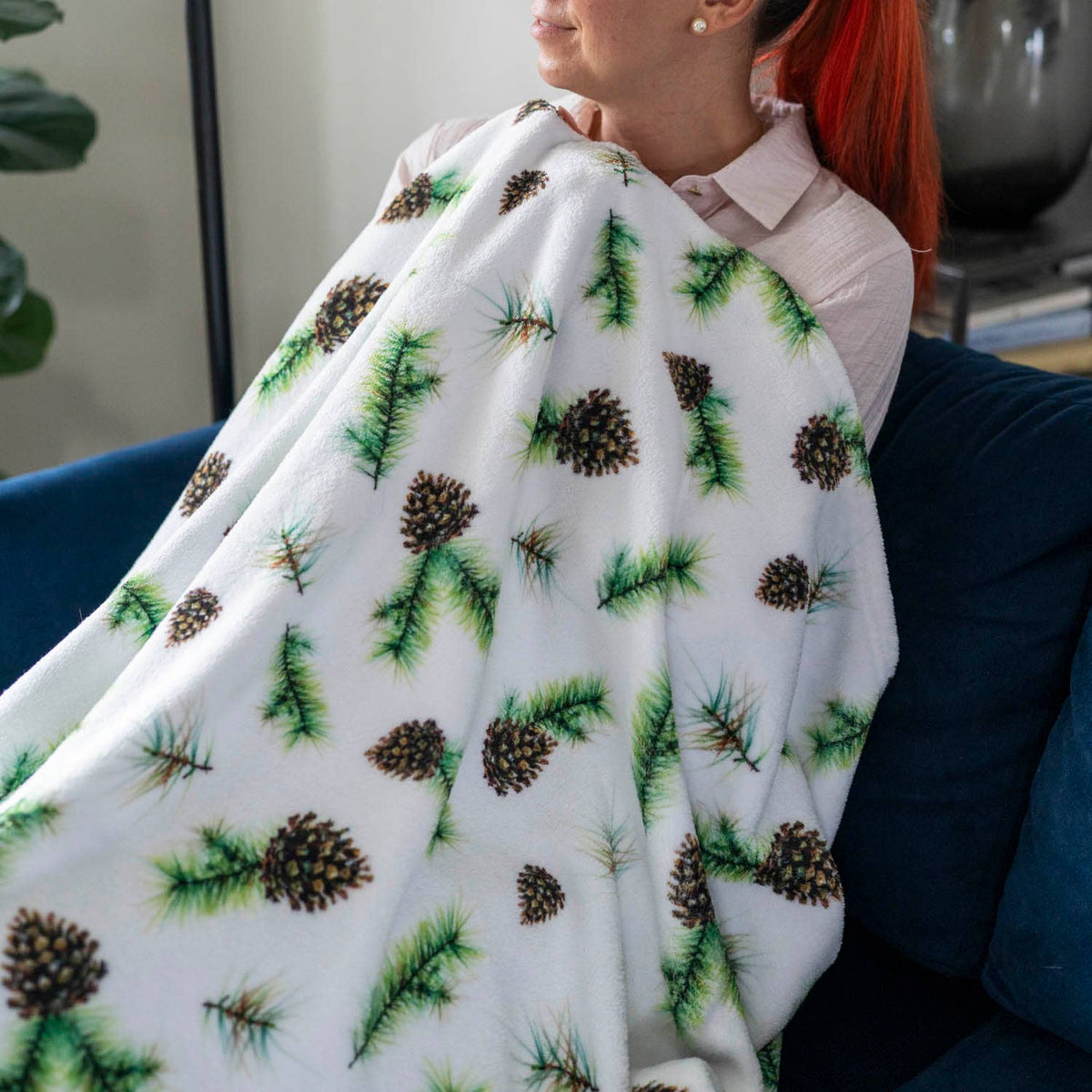 Watercolor Pine Cone Velveteen Holiday Throw Blanket | 50" x 60"