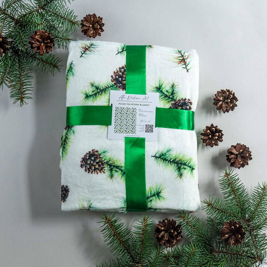 Watercolor Pine Cone Velveteen Holiday Throw Blanket | 50" x 60"