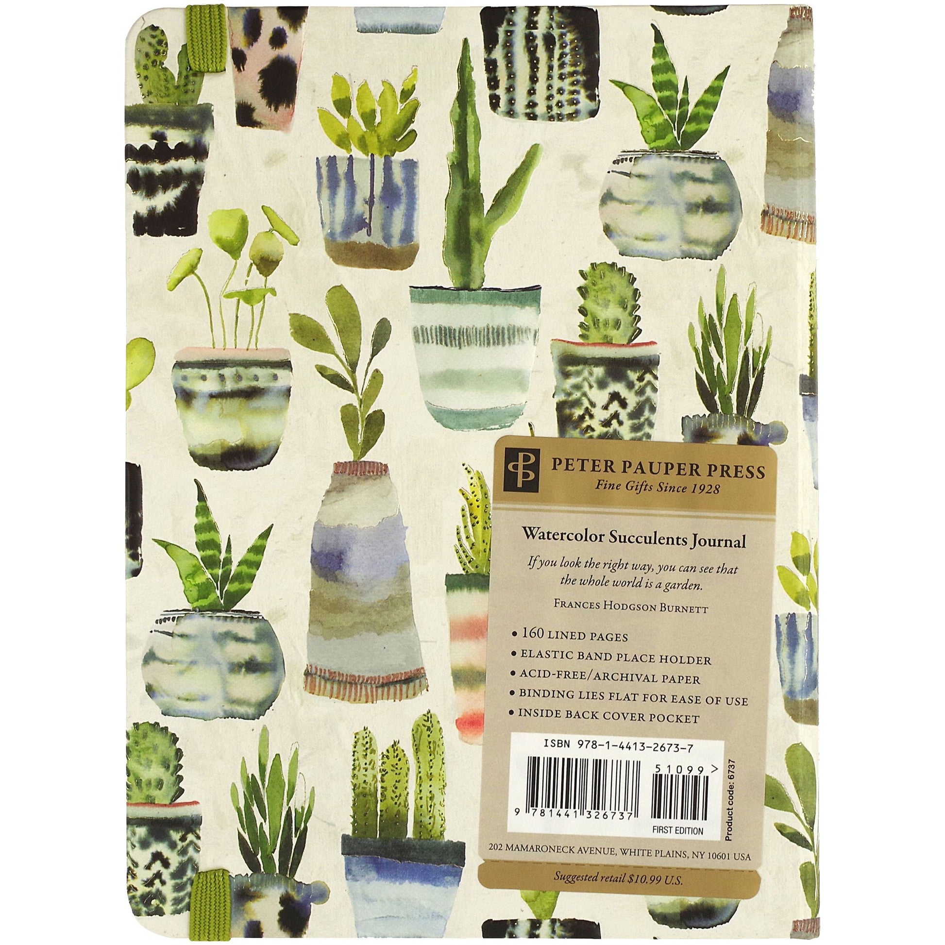 Watercolor Succulents Journal | Plant Lovers Notebook | 160 Lined Pages
