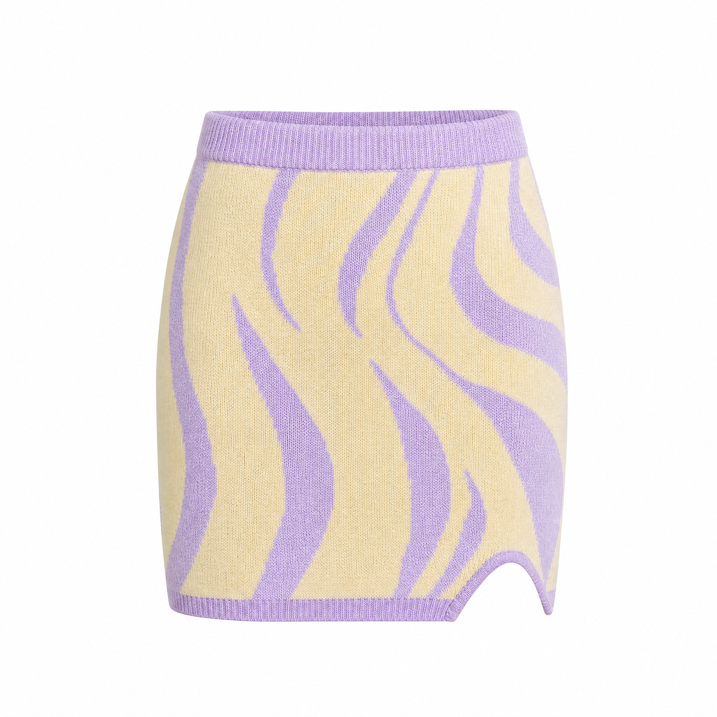 Wave Sweater Mini Skirt with Slit | Yellow Intarsia Knit Skirt [SM–XL]