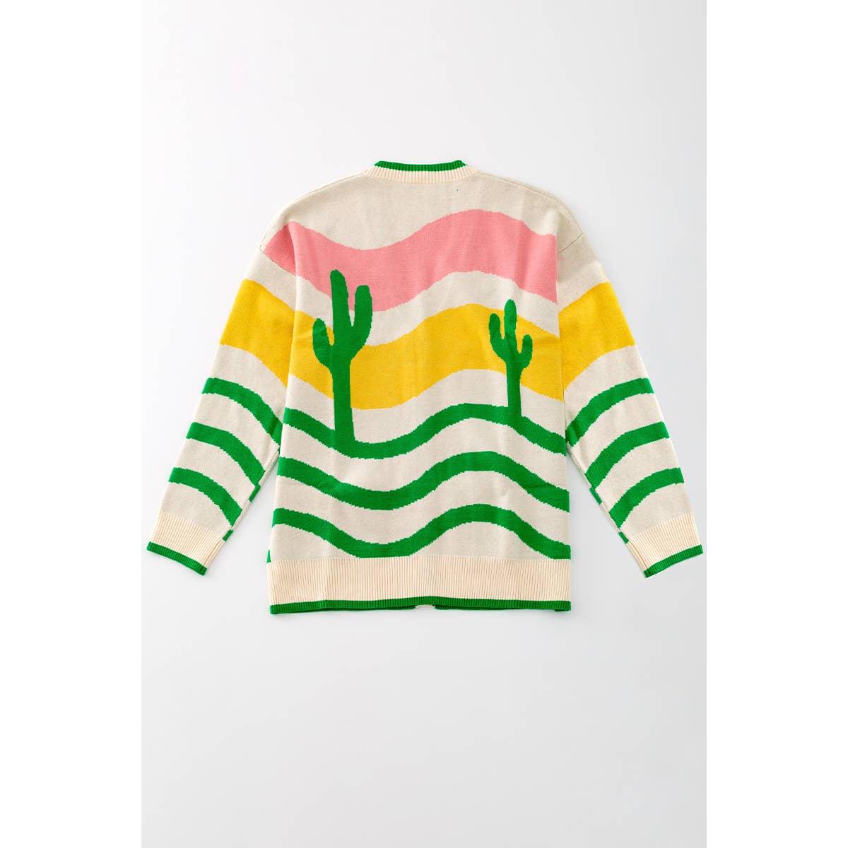 Wavy Stripe Cactus Knit Cardigan [Sizes L and XL Only]