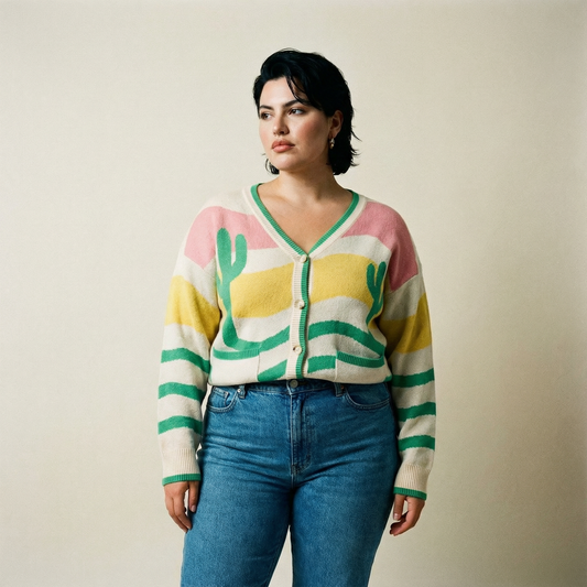 Wavy Stripe Cactus Knit Cardigan [Sizes L and XL Only]