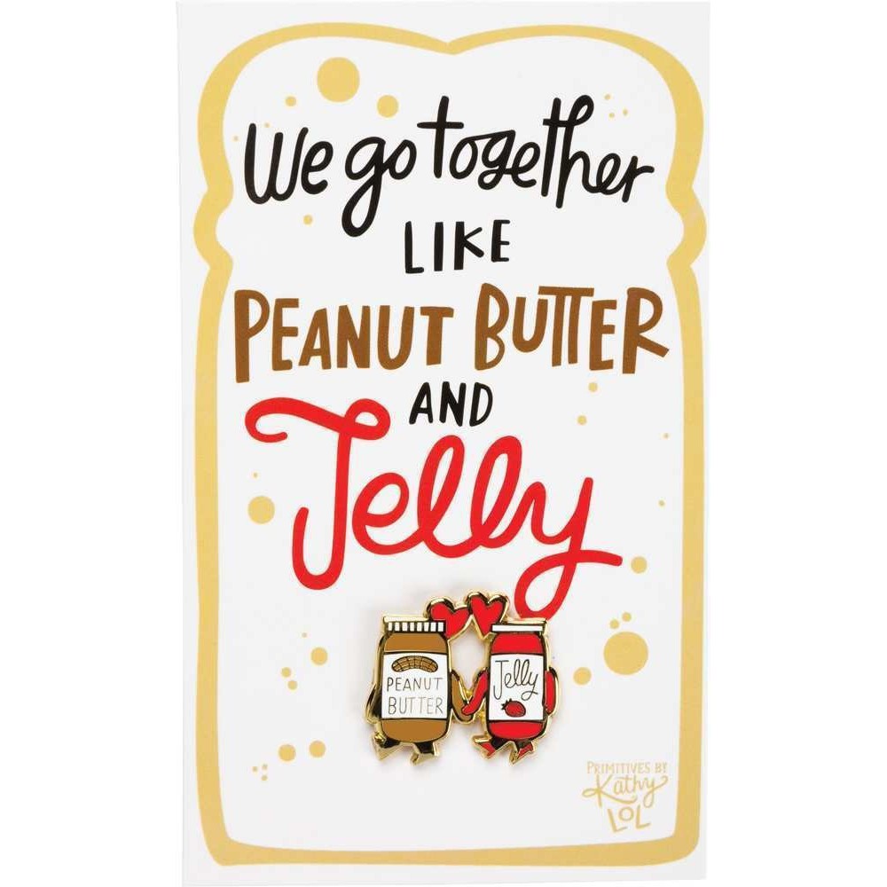 We Go Together Like Peanut Butter & Jelly Enamel Pin on a Bread-Shaped Card