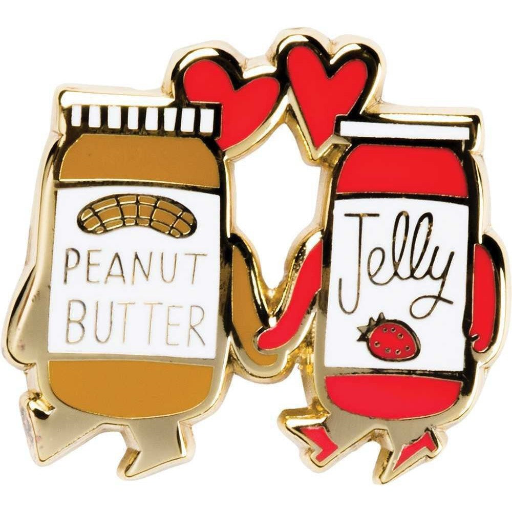 We Go Together Like Peanut Butter & Jelly Enamel Pin on a Bread-Shaped Card