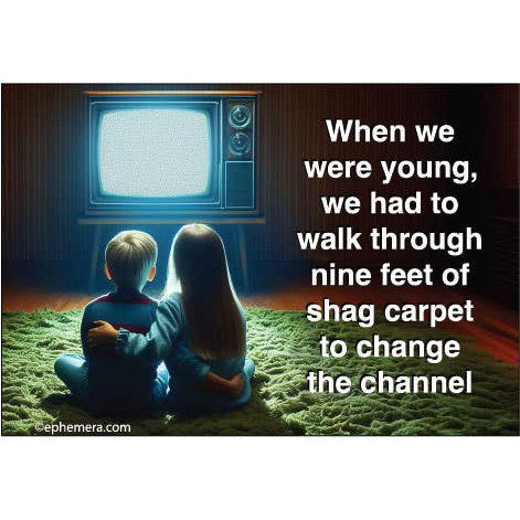 We Had To Walk Through Nine Feet Of Shag Carpet To Change The Channel Rectangular Magnet | Magnetic Surface Fridge Magnet Decor | 3" x 2"