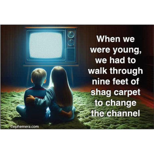 We Had To Walk Through Nine Feet Of Shag Carpet To Change The Channel Rectangular Magnet | Magnetic Surface Fridge Magnet Decor | 3" x 2"-Ephemera-The Bullish Store