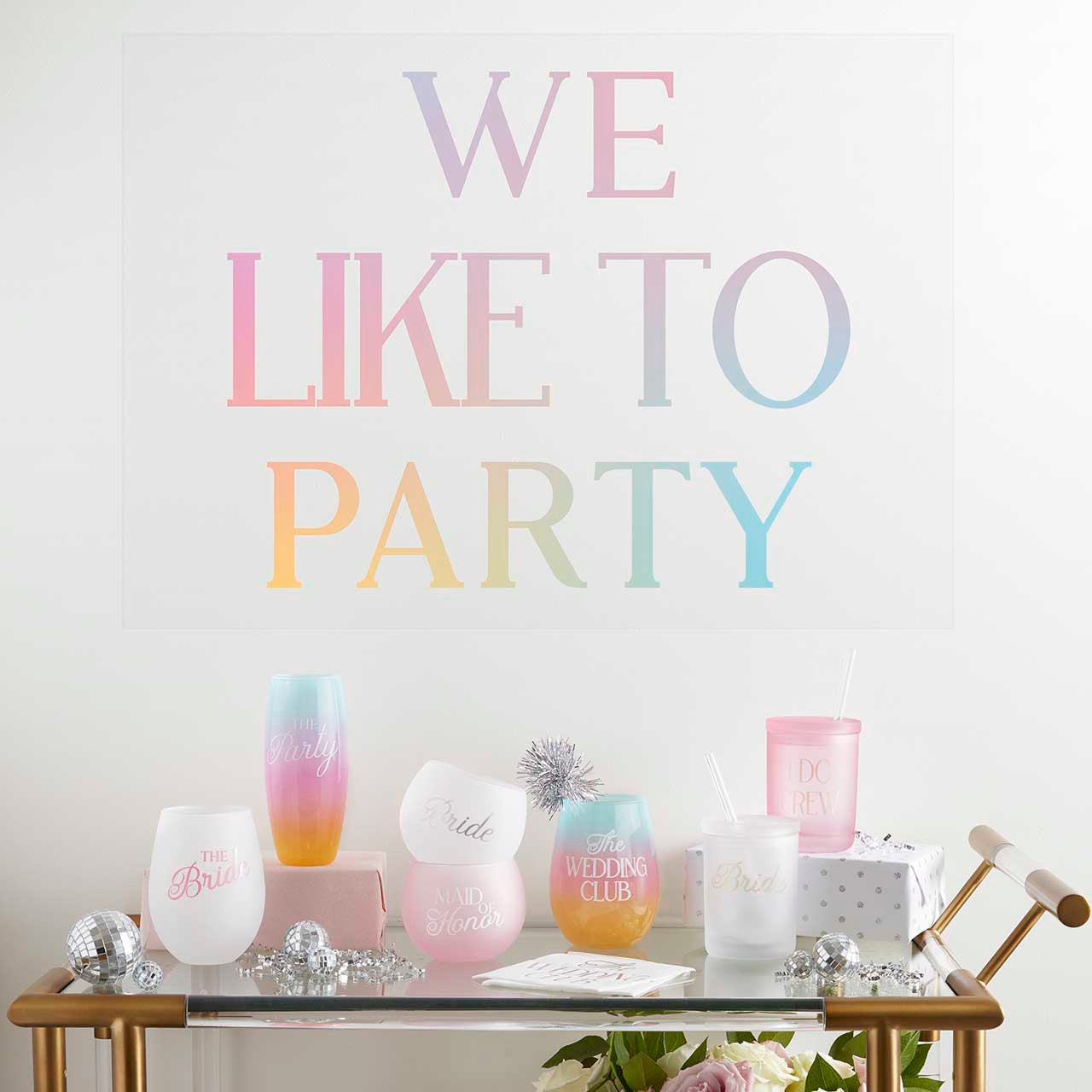 We Like To Party Large Adhesive Wall Decal | Pastel Reusable Party Wall Decoration | 28" x 20"
