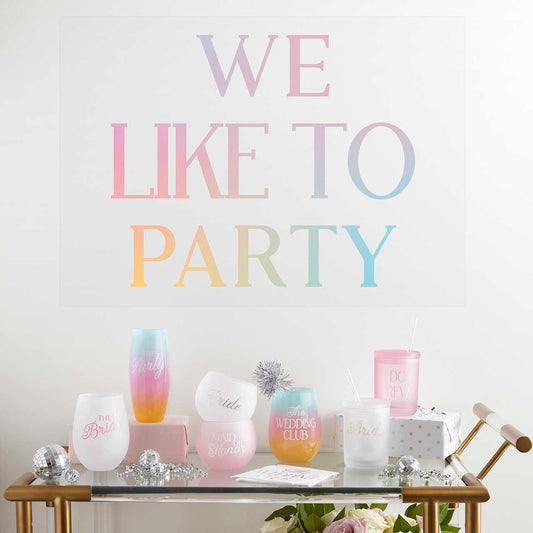 We Like To Party Large Adhesive Wall Decal | Pastel Reusable Party Wall Decoration | 28" x 20"