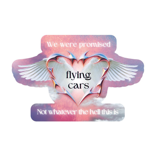 We Were Promised Flying Cars Not Whatever The Hell This Is Glossy Die Cut Vinyl Sticker 2.95in x 1.88in