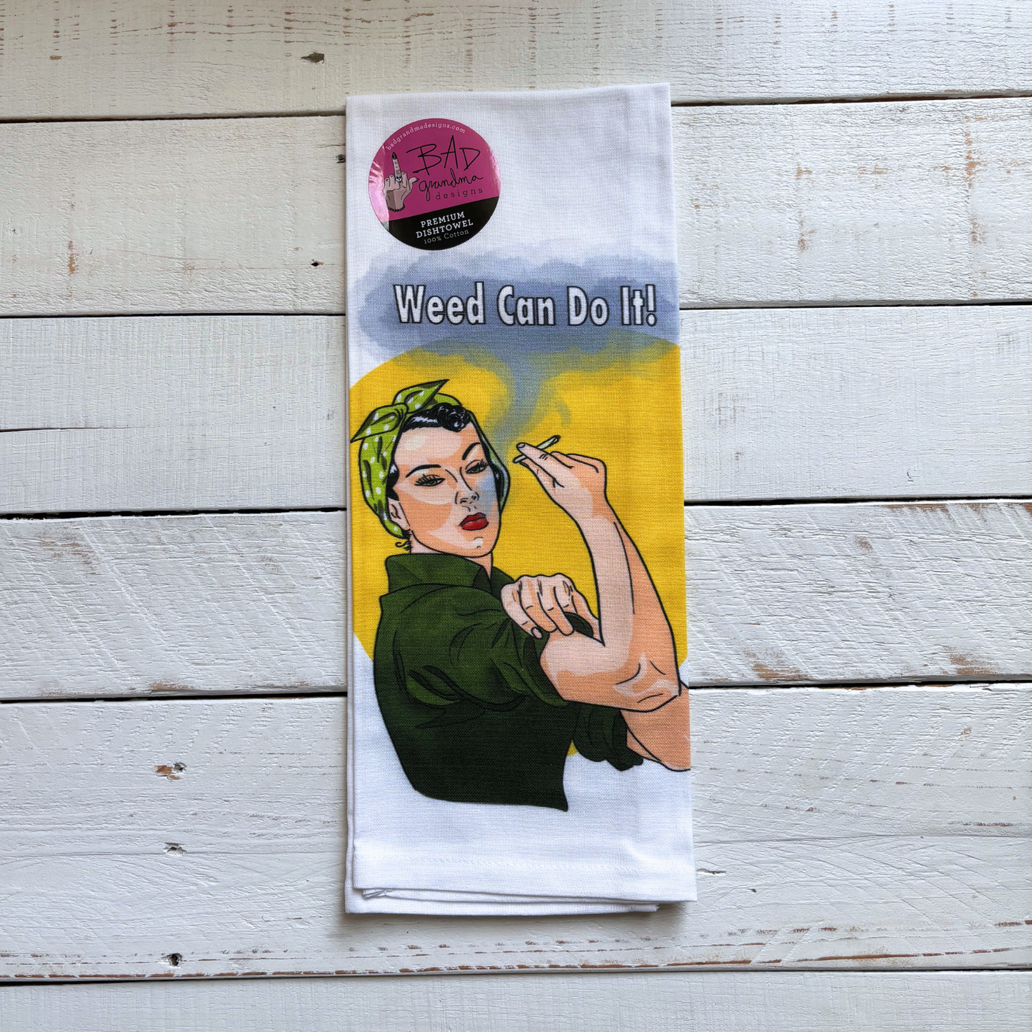 Weed Can Do It Dishtowel | Rosie the Riveter Cotton Kitchen Hand Tea Dishcloth