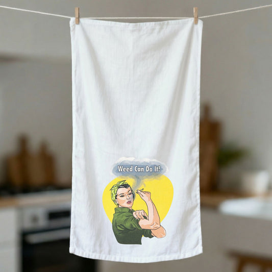 Weed Can Do It Dishtowel | Rosie the Riveter Cotton Kitchen Hand Tea Dishcloth