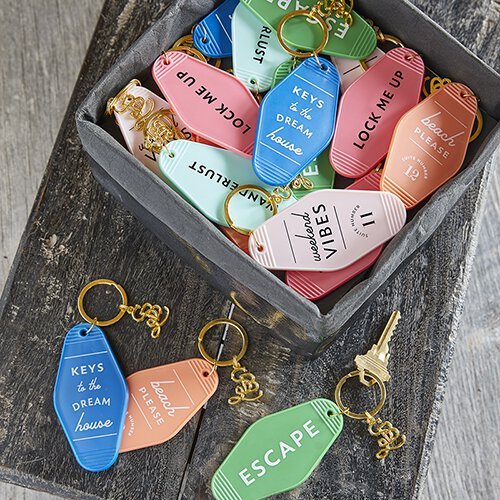 Weekend Vibes Motel Style Keychain with Gold Hardware