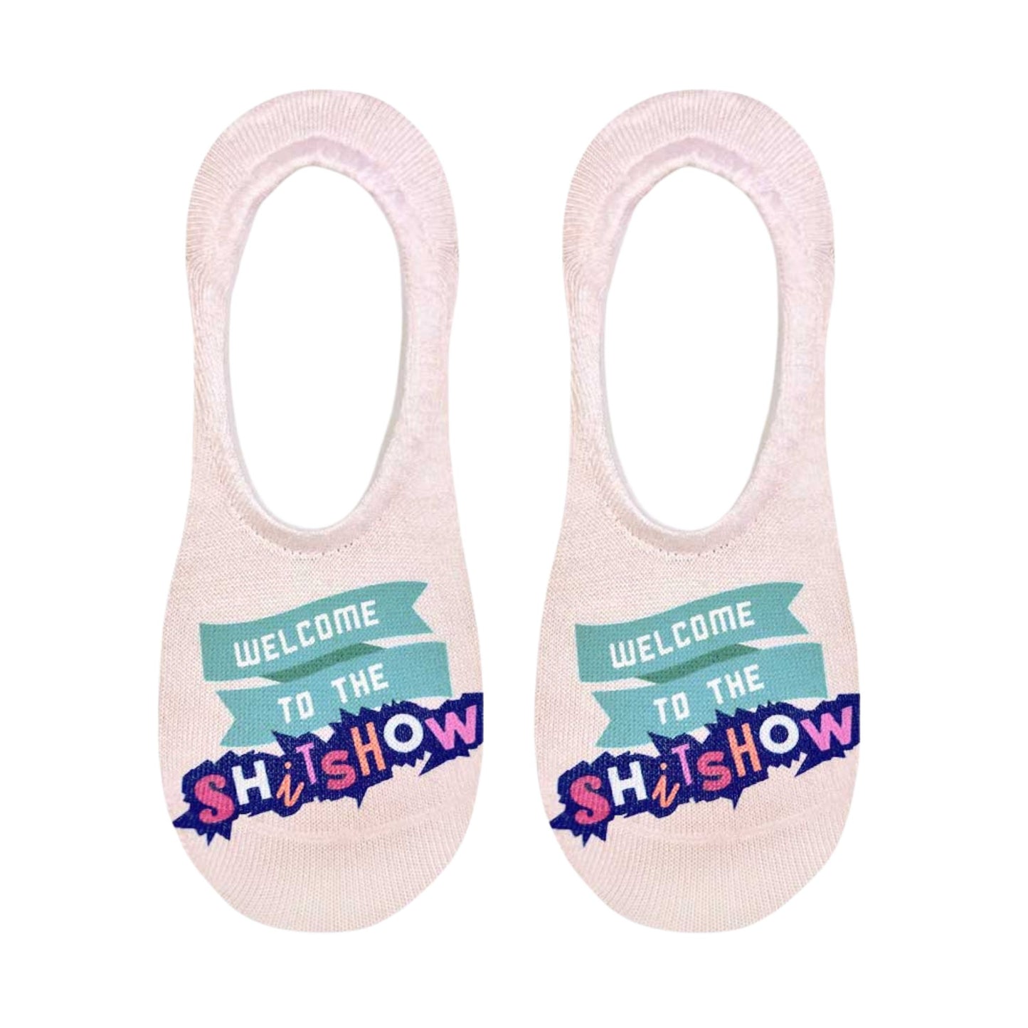 Welcome to the S Show No-Show Liner Socks in Pink | No-slip Grip Footies Invisible Half Socks