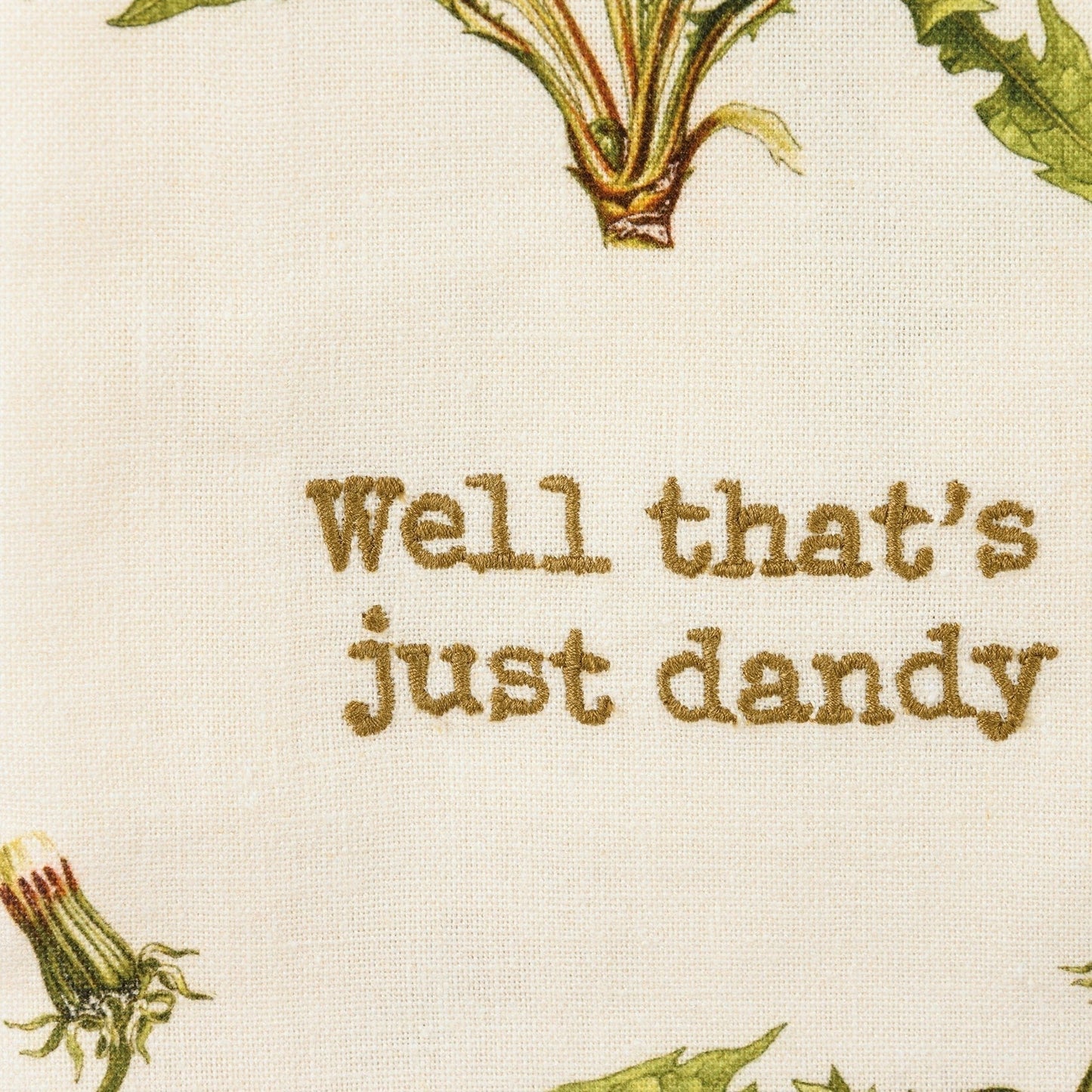 Well That's Just Dandy Punny Dandelion Dish Cloth Towel | Cotten Linen Novelty Tea Towel | Cute Kitchen Hand Towel | 18" x 28"