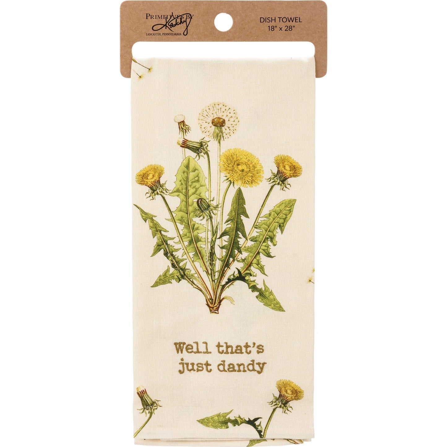 Well That's Just Dandy Punny Dandelion Dish Cloth Towel | Cotton Linen Novelty Tea Towel | Cute Kitchen Hand Towel | 18" x 28"
