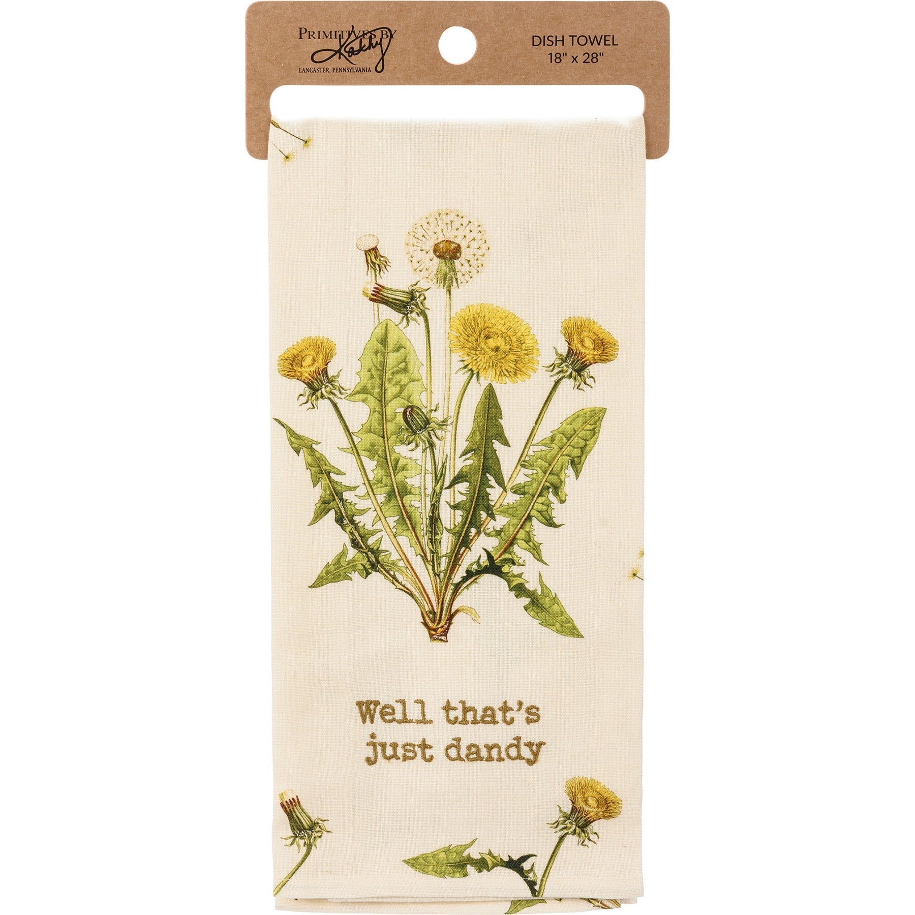 Well That's Just Dandy Punny Dandelion Dish Cloth Towel | Cotton Linen Novelty Tea Towel | Cute Kitchen Hand Towel | 18" x 28"