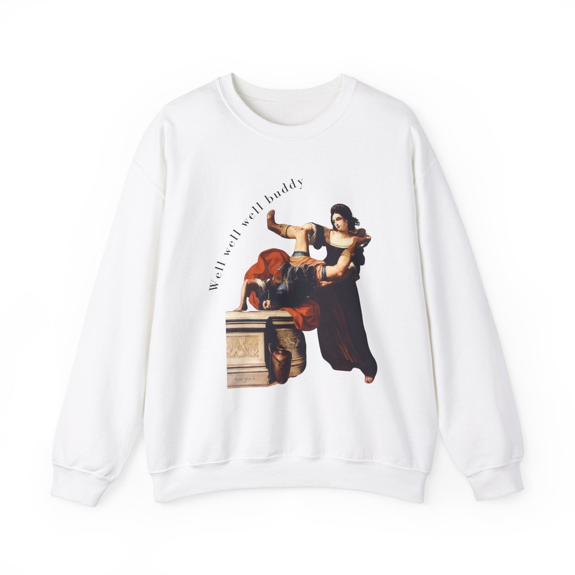 Well Well Well Buddy Timoclea Kills the Captain of Alexander the Great Unisex Heavy Blend™ Crewneck Sweatshirt (Sizes S-5X)