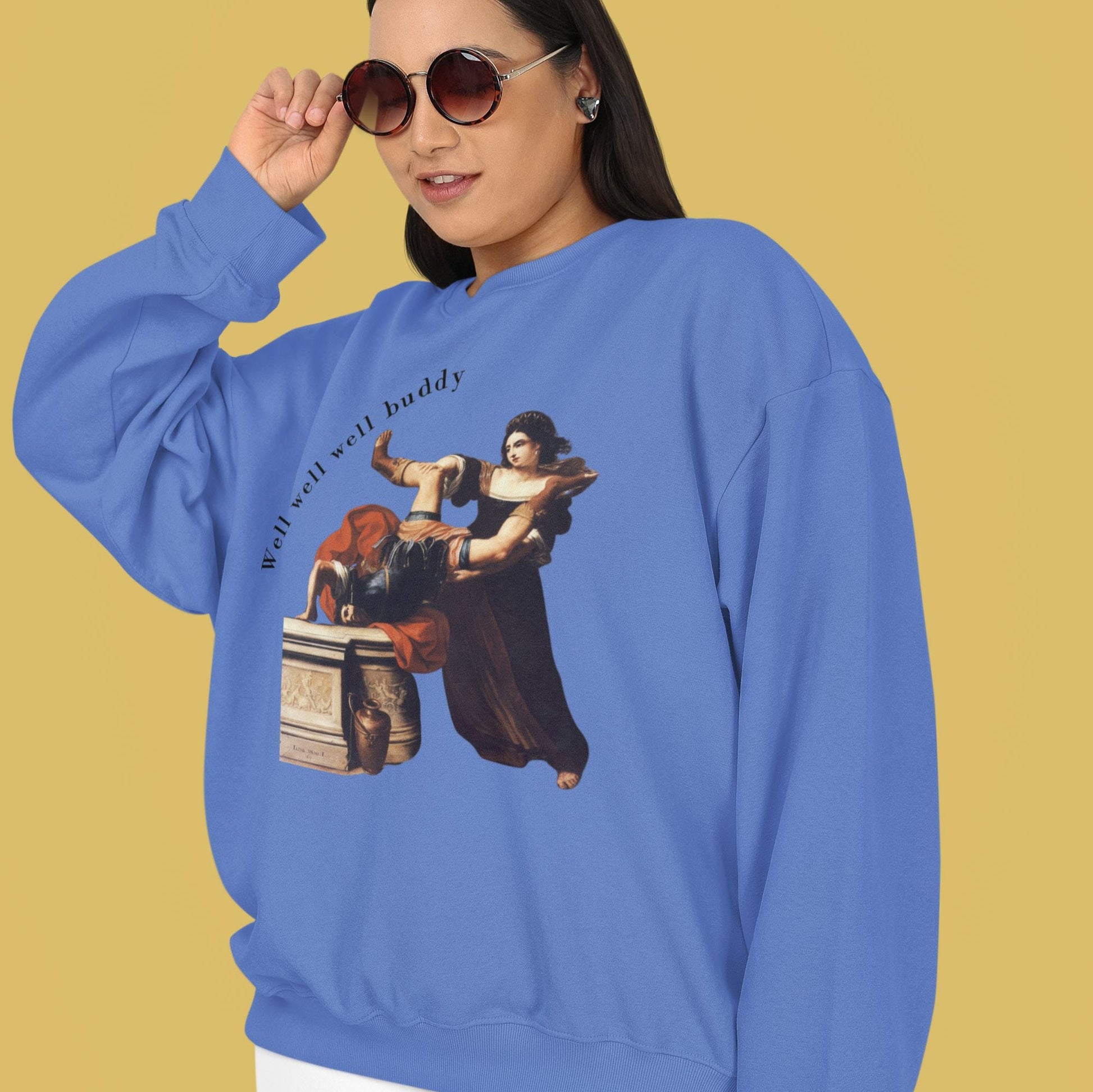 Well Well Well Buddy Timoclea Kills the Captain of Alexander the Great Unisex Heavy Blend™ Crewneck Sweatshirt (Sizes S-5X)