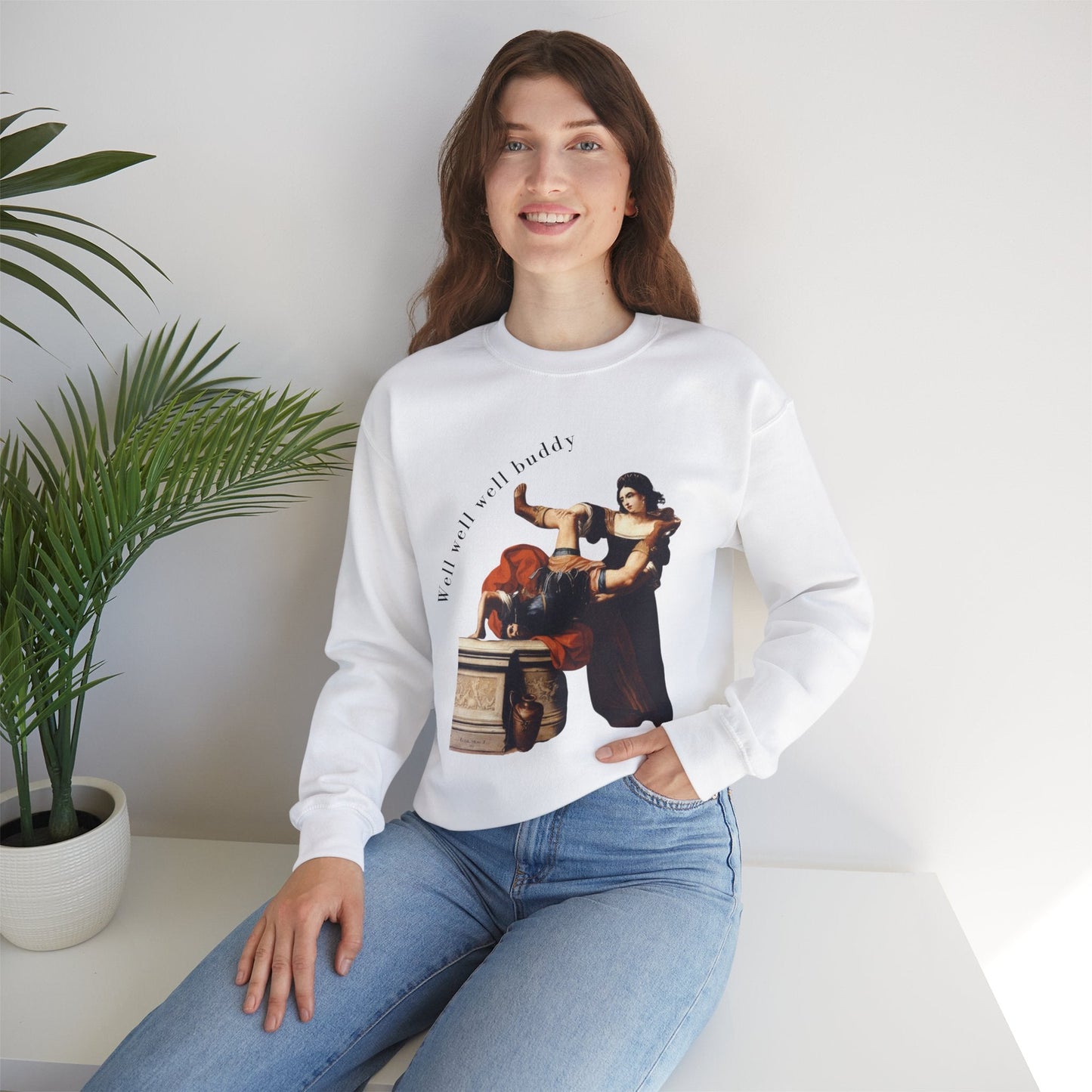 Well Well Well Buddy Timoclea Kills the Captain of Alexander the Great Unisex Heavy Blend™ Crewneck Sweatshirt (Sizes S-5X)