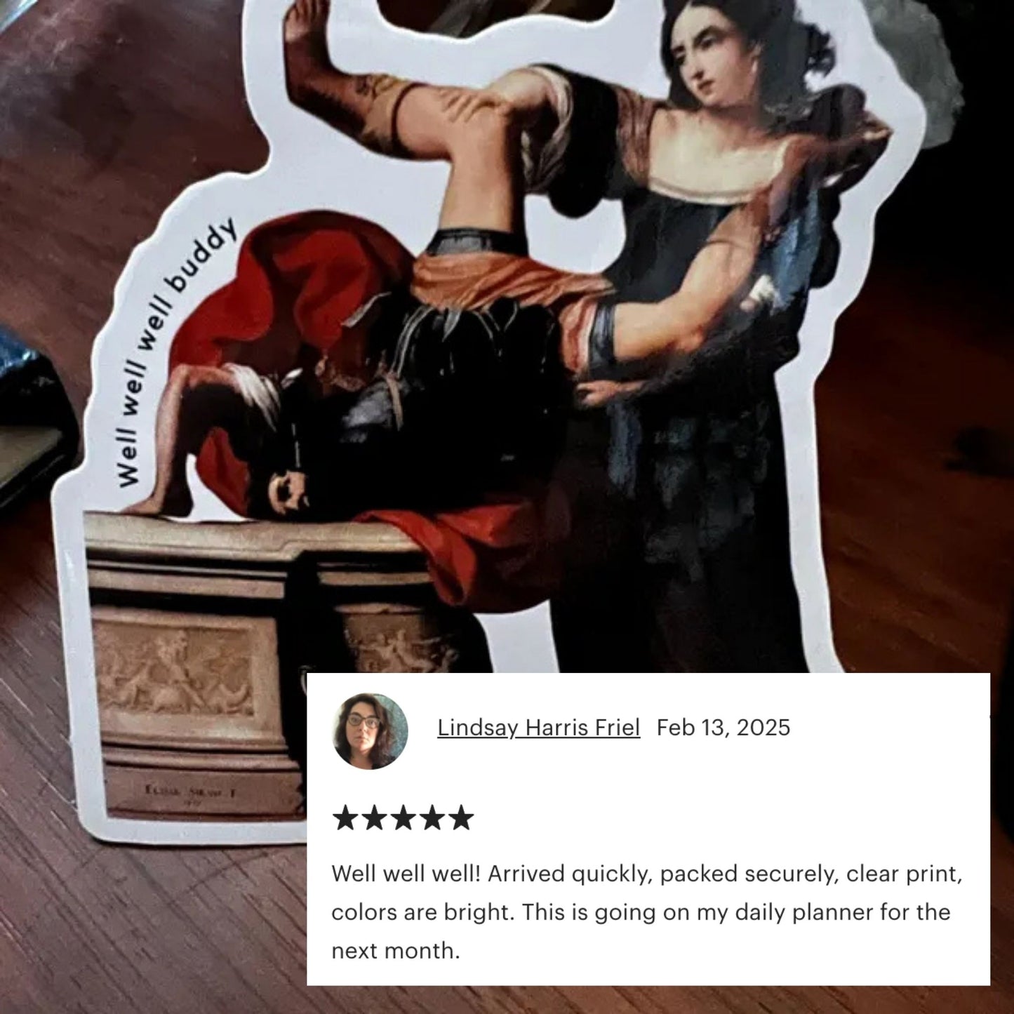 Well Well Well Buddy Timoclea Kills the Captain of Alexander the Great Vinyl Sticker Elisabetta Sirani Painting