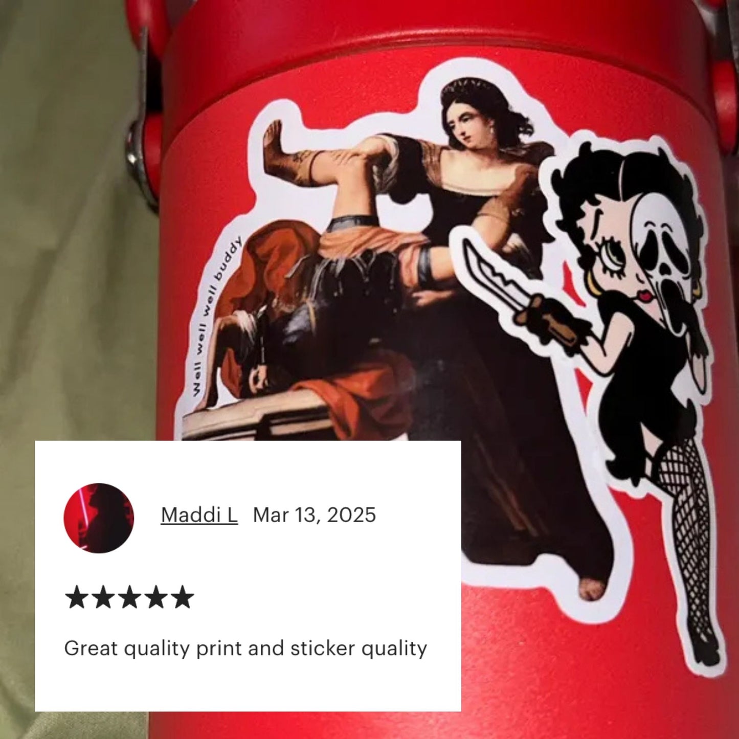 Well Well Well Buddy Timoclea Kills the Captain of Alexander the Great Vinyl Sticker Elisabetta Sirani Painting